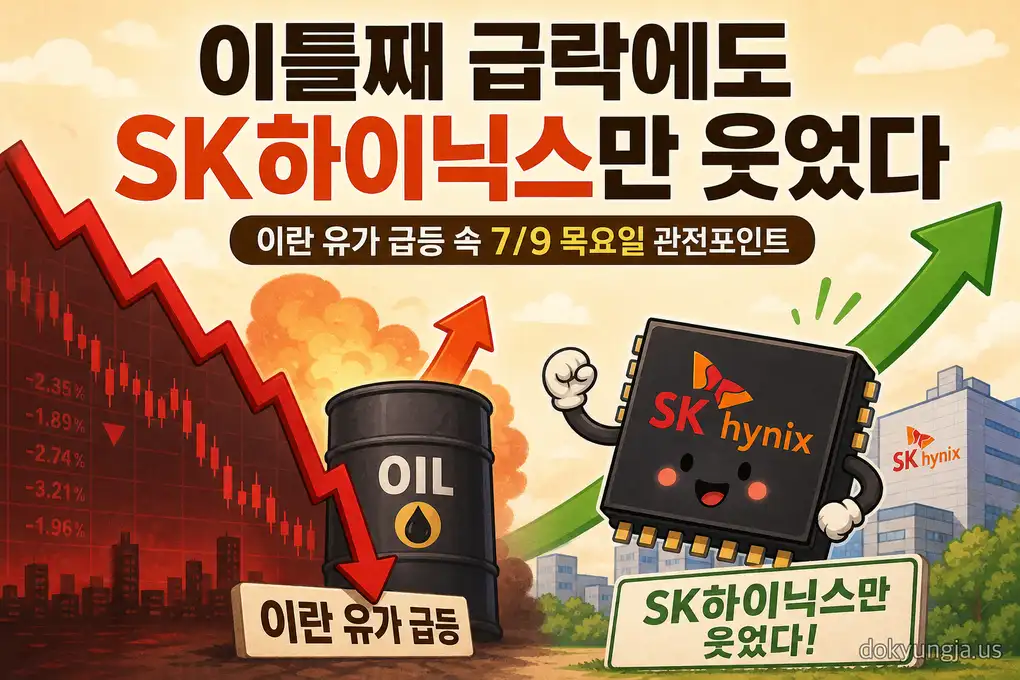 코스피 이틀째 서킷브레이커 7,246 — 이란 유가 급등 속 SK하이닉스 반등 신호 (2026년 7월 9일)